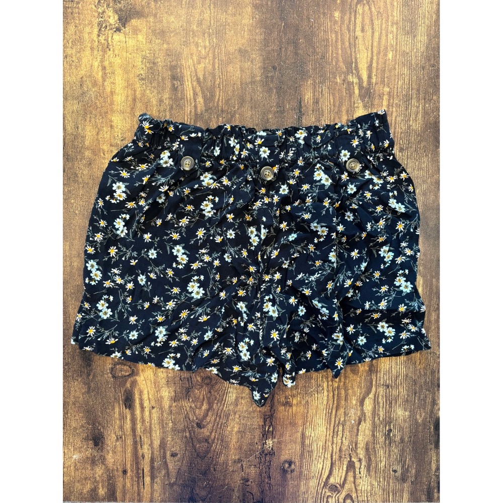 American Eagle Black Daisy Paperbag Waist Shorts Womens Medium Boho Summer